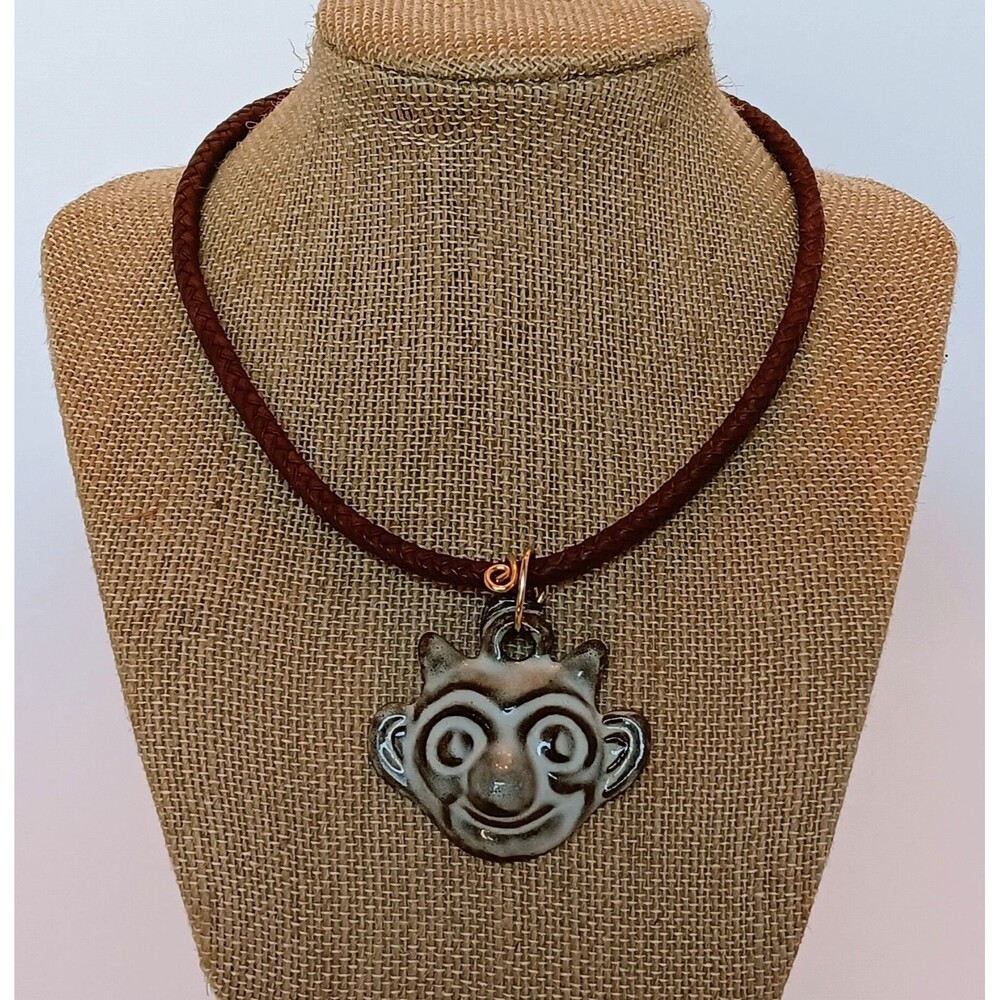 Ceramic Krølle-Bølle Danish Troll Pendant Necklace Leather Cord 15 in